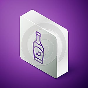 Isometric line Ketchup bottle icon isolated on purple background. Hot chili pepper pod sign. Barbecue and BBQ grill