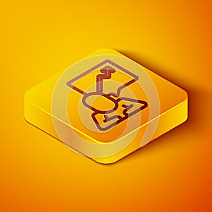 Isometric line Leader of a team of executives icon isolated on orange background. Yellow square button. Vector