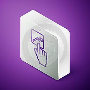 Isometric line Leader of a team of executives icon isolated on purple background. Silver square button. Vector