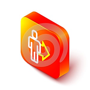 Isometric line Leader of a team of executives icon isolated on white background. Orange square button. Vector