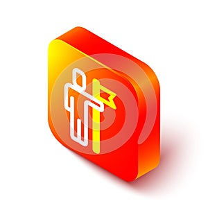 Isometric line Leader of a team of executives icon isolated on white background. Orange square button. Vector