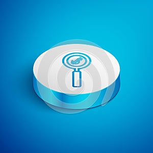 Isometric line Magnifying glass and dollar symbol icon isolated on blue background. Find money. Looking for money. White