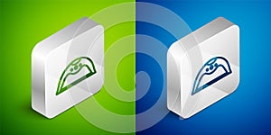 Isometric line Manicure lamp icon isolated on green and blue background. UV lamp for nail polish drying. Silver square