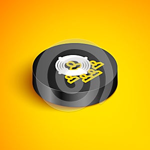 Isometric line Marketing target strategy concept icon isolated on yellow background. Aim with people sign. Black circle