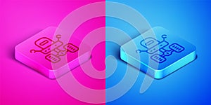 Isometric line Mars rover icon isolated on pink and blue background. Space rover. Moonwalker sign. Apparatus for