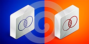 Isometric line Mathematics sets A and B icon isolated on blue and orange background. Symmetric difference. Silver square