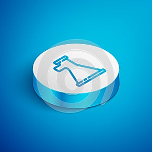 Isometric line Megaphone icon isolated on blue background. Speaker sign. White circle button. Vector