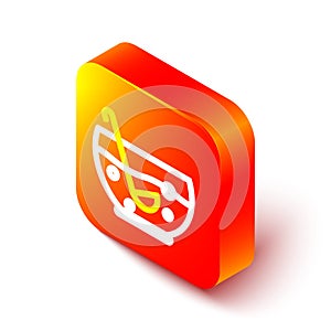 Isometric line Mixed punch with fresh fruits in bowl icon isolated on white background. Orange square button. Vector