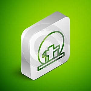 Isometric line Montreal Biosphere icon isolated on green background. Silver square button. Vector
