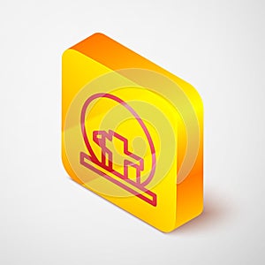 Isometric line Montreal Biosphere icon isolated on grey background. Yellow square button. Vector
