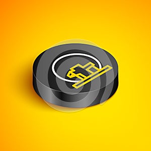 Isometric line Montreal Biosphere icon isolated on yellow background. Black circle button. Vector