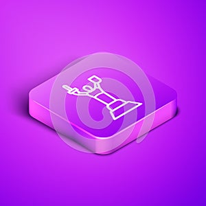 Isometric line Mother Motherland monument in Kiev, Ukraine icon isolated on purple background. Purple square button