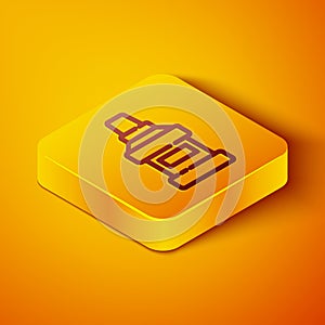 Isometric line Mouthwash plastic bottle icon isolated on orange background. Liquid for rinsing mouth. Oralcare equipment