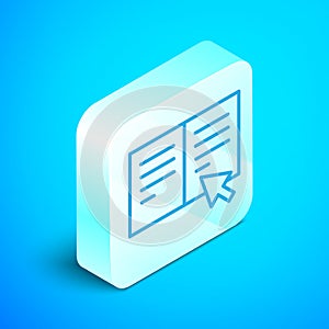 Isometric line Online book icon isolated on blue background. Internet education concept, e-learning resources, distant