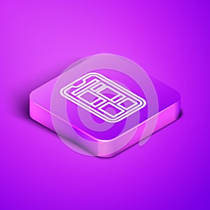 Isometric line Online shopping on mobile phone icon isolated on purple background. Internet shop, mobile store app and