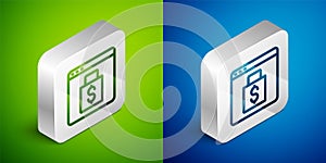 Isometric line Online shopping on screen icon isolated on green and blue background. Concept e-commerce, e-business