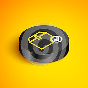 Isometric line Package box with check mark icon isolated on yellow background. Parcel box with checkmark. Approved