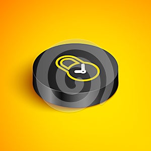 Isometric line Padlock with clock icon isolated on yellow background. Time control concept. Lock and countdown, deadline