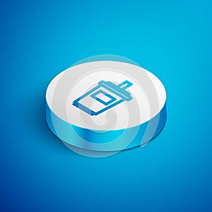 Isometric line Paper glass with drinking straw and water icon isolated on blue background. Soda drink glass. Fresh cold