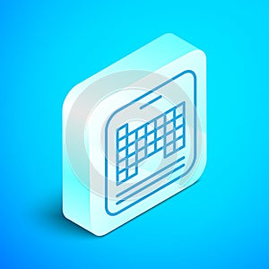 Isometric line Periodic table of the elements icon isolated on blue background. Silver square button. Vector