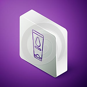 Isometric line Personal lubricant icon isolated on purple background. Lubricating gel. Cream for erotic sex games. Tube