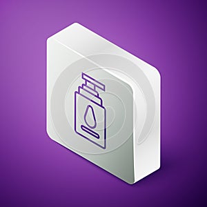 Isometric line Personal lubricant icon isolated on purple background. Lubricating gel. Cream for erotic sex games. Tube