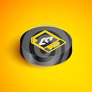 Isometric line PHP file document. Download php button icon isolated on yellow background. PHP file symbol. Black circle