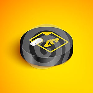 Isometric line PHP file document. Download php button icon isolated on yellow background. PHP file symbol. Black circle