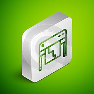 Isometric line Plotter icon isolated on green background. Large format multifunction printer. Polygraphy, printshop