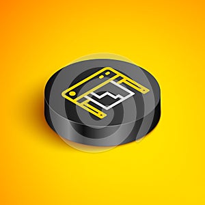 Isometric line Plotter icon isolated on yellow background. Large format multifunction printer. Polygraphy, printshop
