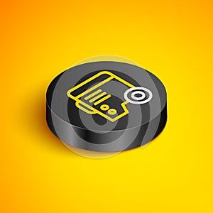 Isometric line Portable power electric generator icon isolated on yellow background. Industrial and home immovable power
