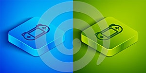 Isometric line Portable video game console icon isolated on blue and green background. Gamepad sign. Gaming concept