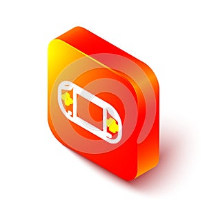 Isometric line Portable video game console icon isolated on white background. Gamepad sign. Gaming concept. Orange