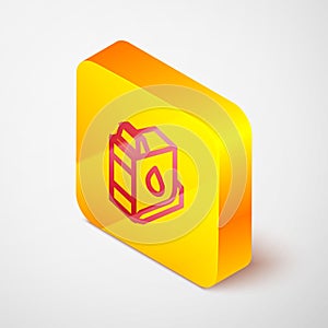 Isometric line Printer ink cartridge icon isolated on grey background. Yellow square button. Vector