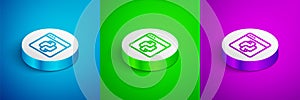 Isometric line Python programming language icon isolated on blue, green and purple background. Python coding language