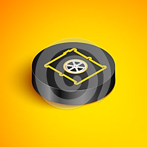 Isometric line Radioactive waste in barrel icon isolated on yellow background. Toxic refuse keg. Radioactive garbage