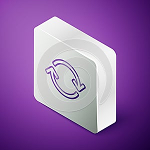 Isometric line Refresh icon isolated on purple background. Reload symbol. Rotation arrows in a circle sign. Silver