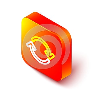 Isometric line Refresh icon isolated on white background. Reload symbol. Rotation arrows in a circle sign. Orange square