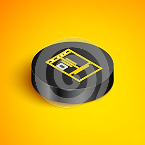 Isometric line Refrigerator icon isolated on yellow background. Fridge freezer refrigerator. Household tech and