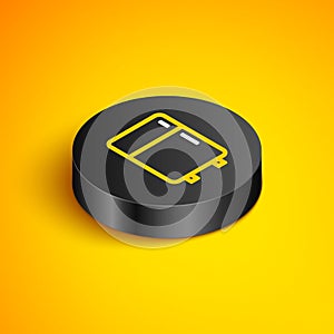 Isometric line Refrigerator icon isolated on yellow background. Fridge freezer refrigerator. Household tech and