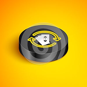 Isometric line Refund money icon isolated on yellow background. Financial services, cash back concept, money refund