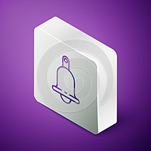 Isometric line Ringing bell icon isolated on purple background. Alarm symbol, service bell, handbell sign, notification