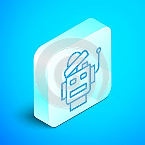 Isometric line Robot icon isolated on blue background. Artificial intelligence, machine learning, cloud computing