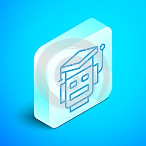 Isometric line Robot icon isolated on blue background. Artificial intelligence, machine learning, cloud computing