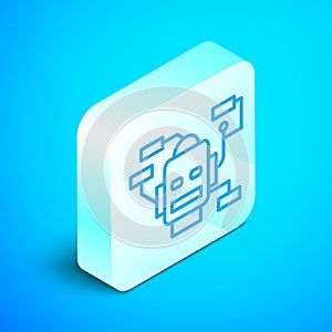Isometric line Robot icon isolated on blue background. Artificial intelligence, machine learning, cloud computing