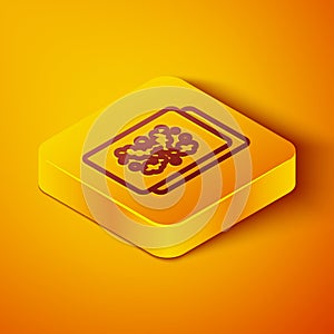 Isometric line Rorschach test icon isolated on orange background. Psycho diagnostic inkblot test Rorschach. Yellow