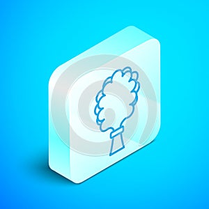 Isometric line Sauna broom icon isolated on blue background. Broom from birch twigs, branches for Russian steam bath