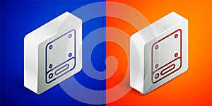 Isometric line Server, Data, Web Hosting icon isolated on blue and orange background. Silver square button. Vector