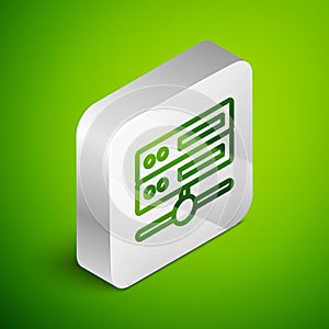 Isometric line Server, Data, Web Hosting icon isolated on green background. Silver square button. Vector