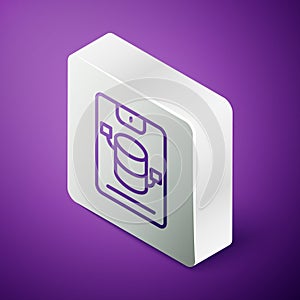 Isometric line Server, Data, Web Hosting icon isolated on purple background. Silver square button. Vector